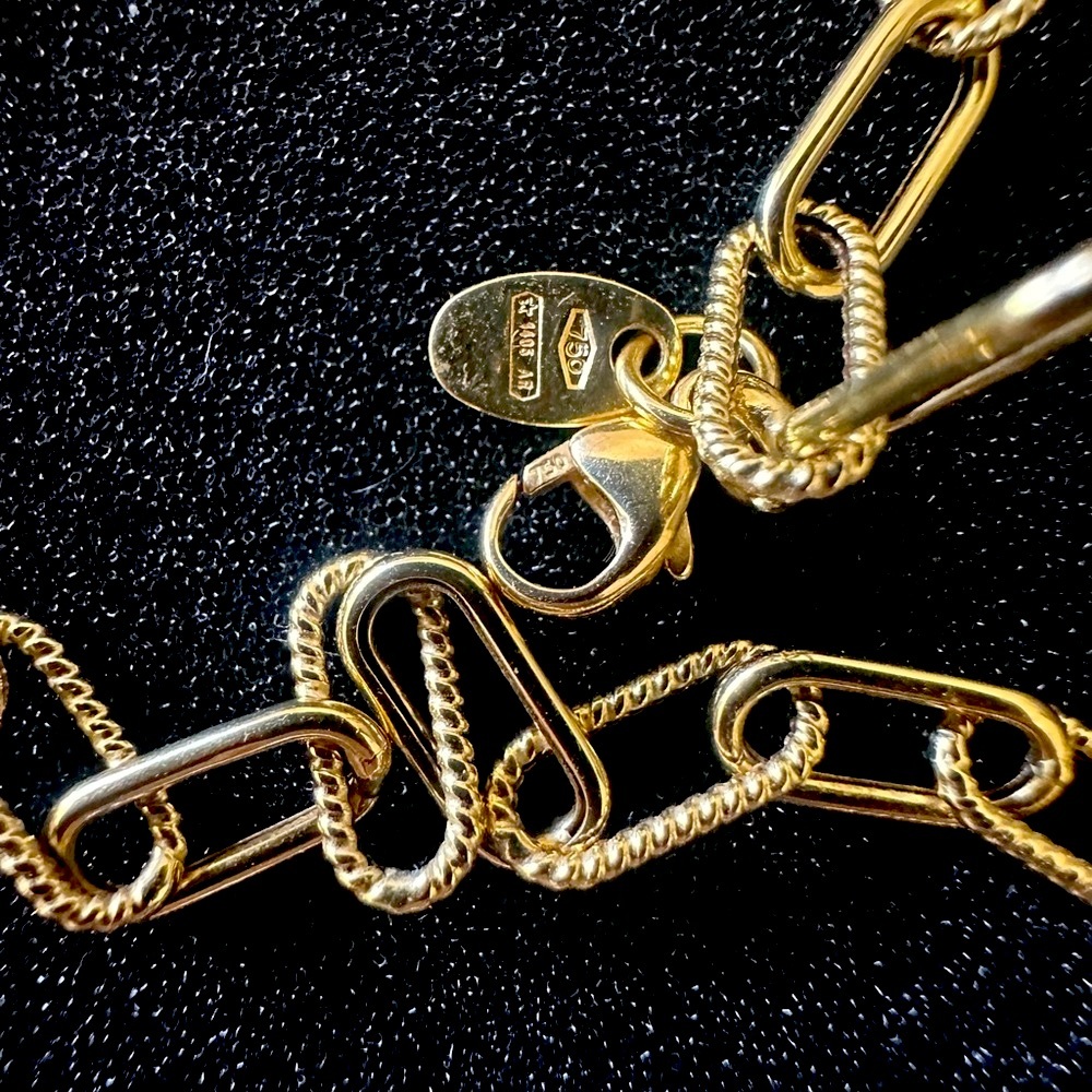 18k yellow gold paperclip chain necklace. Made in Italy. Stamped 750. - Picture 4 of 14